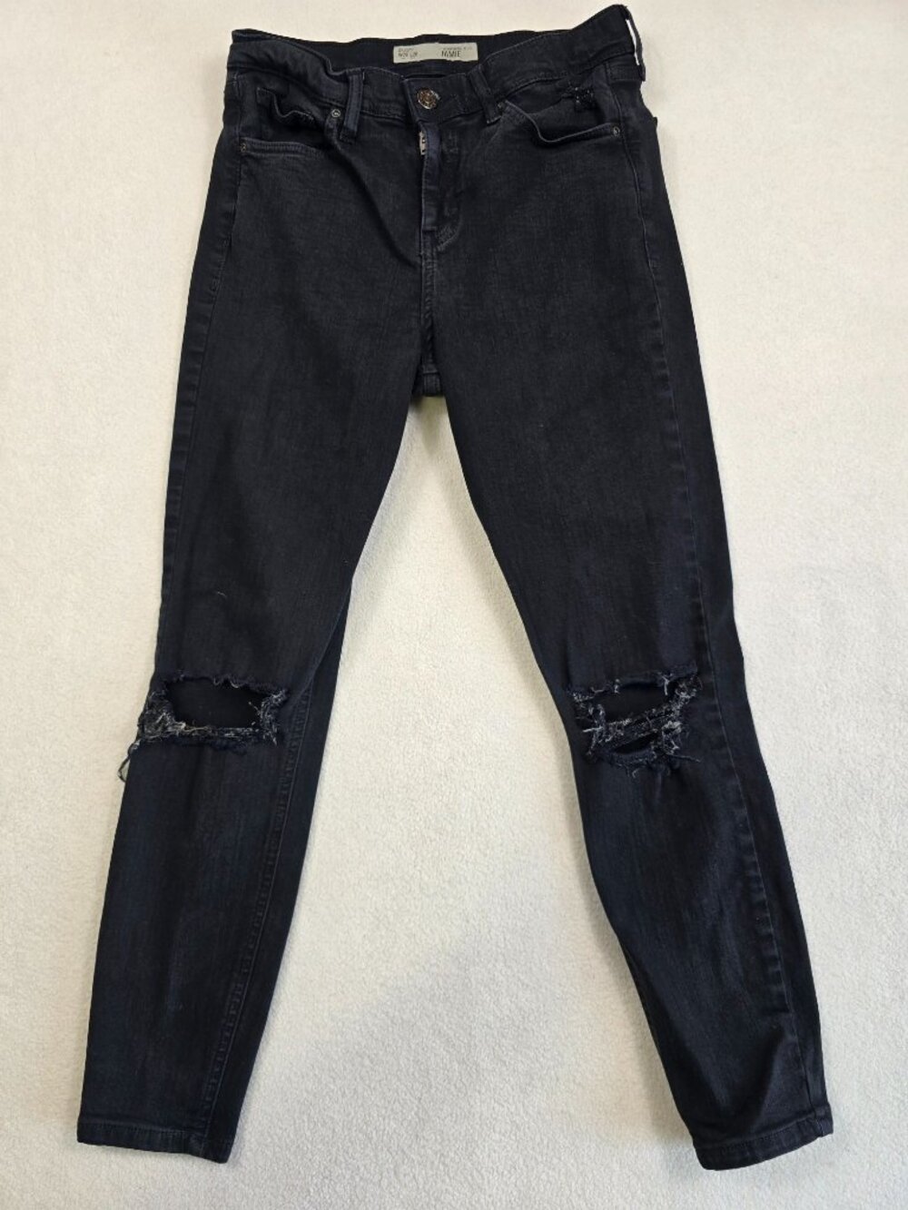 Topshop W28 L28 Moto Jamie Petite Distressed Black Skinny Jeans